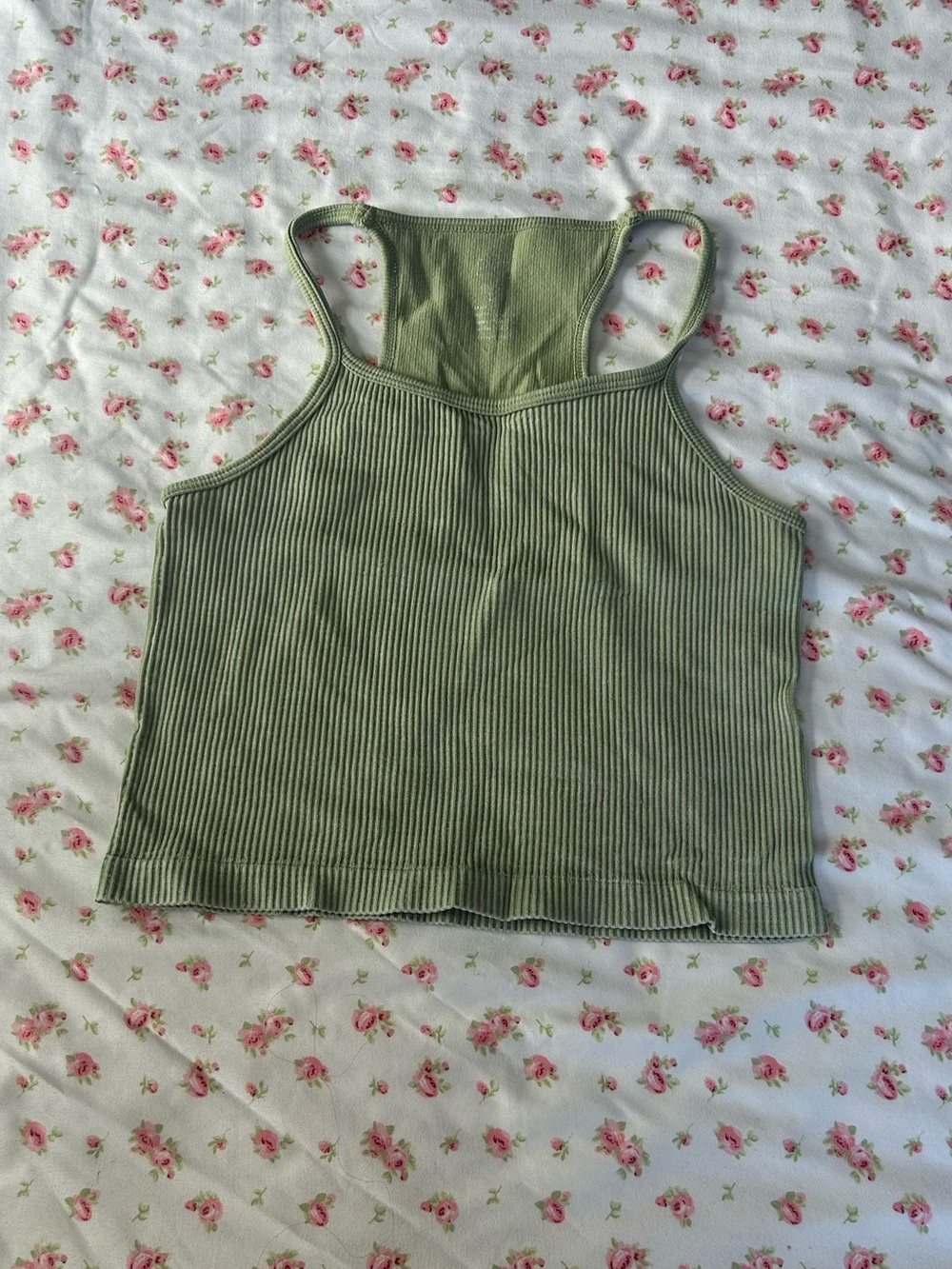 AURA Olive Ribbed Racerback Crop Tank Top - Brand